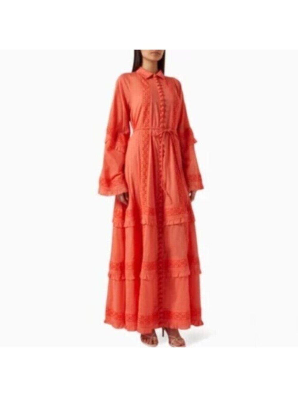 NWT Joslin Coral Oversized Bohemian Bell Sleeve Tiered Ruffle Maxi Dress - Picture 4 of 13